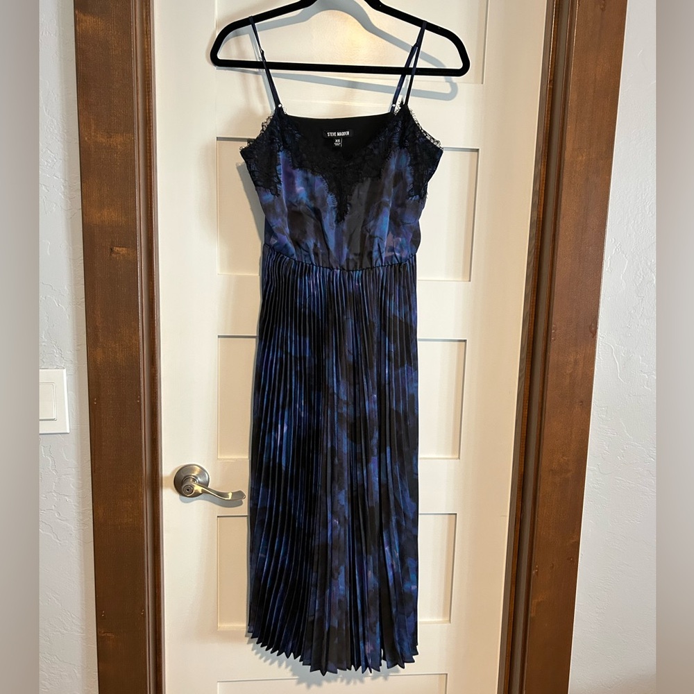 Steve Madden Lace Trim Midnight Black and Blue Midi Dress Size XS